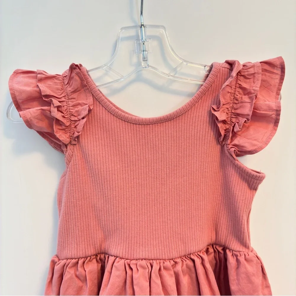 Janie and Jack Toddler Girl's Ribbed Ruffle Sleeve Dress Desert Pink Size 3T